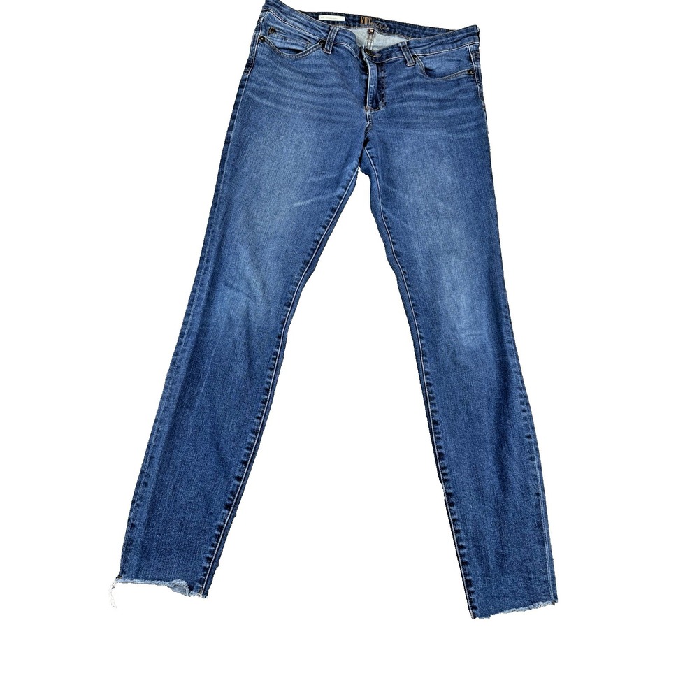 Kut From The Kloth Jeans Size 14 Toothpick Skinny Frayed hem Medium Wash Blue